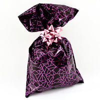 CHRISTMAS Metallic Gift Bags Geometric Dark Pattern with Adhesive Closure