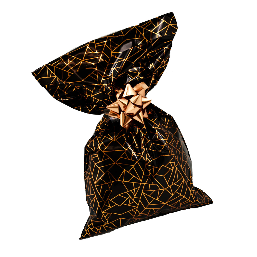 Metallic Gift Bags Geometric Dark Pattern with Adhesive Strip